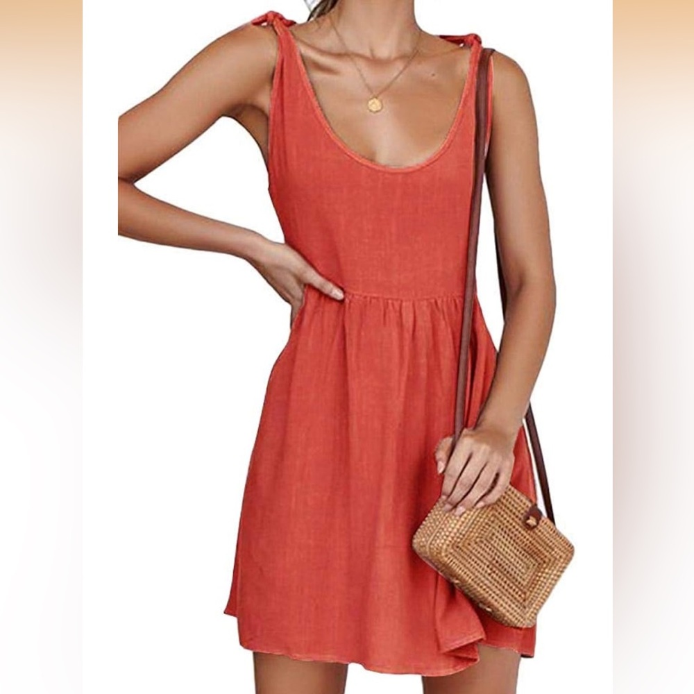 Coral Tie-Shoulder Sundress